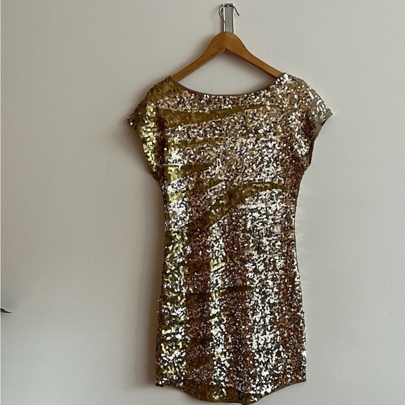 Gold Sequin Mini Dress - Picture 3 of 9